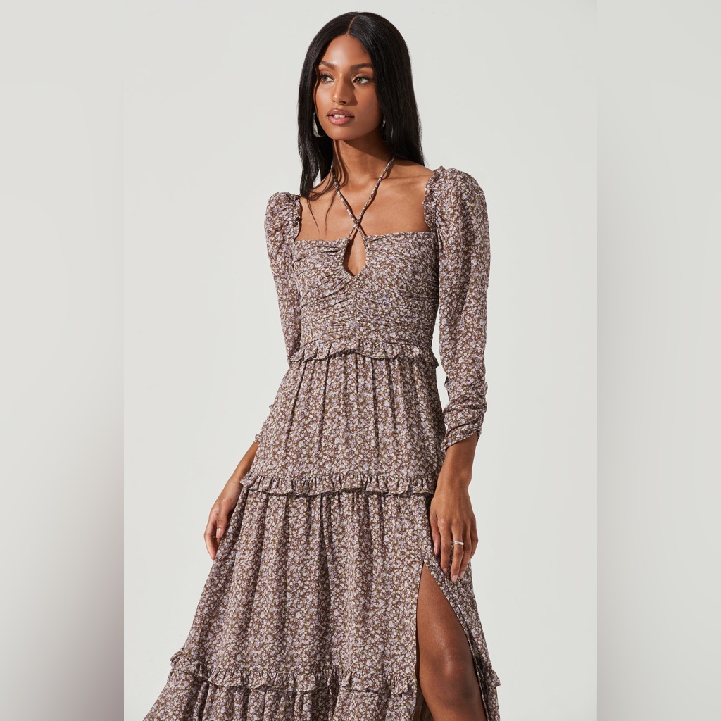 Astr Floral Maxi Dress - Brown
